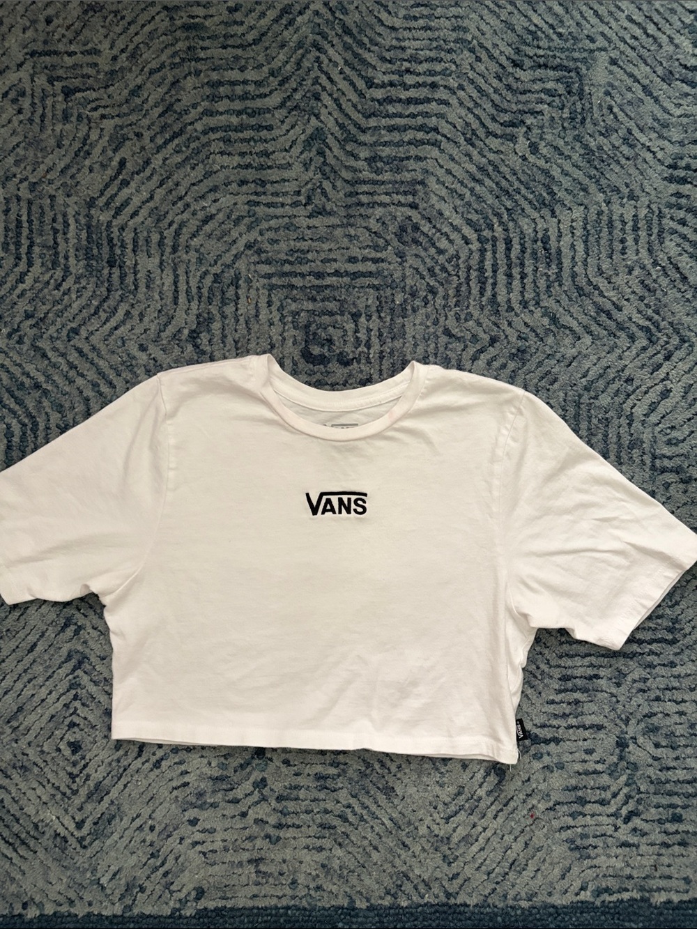 Vans White Cropped Logo Tee with Black Script